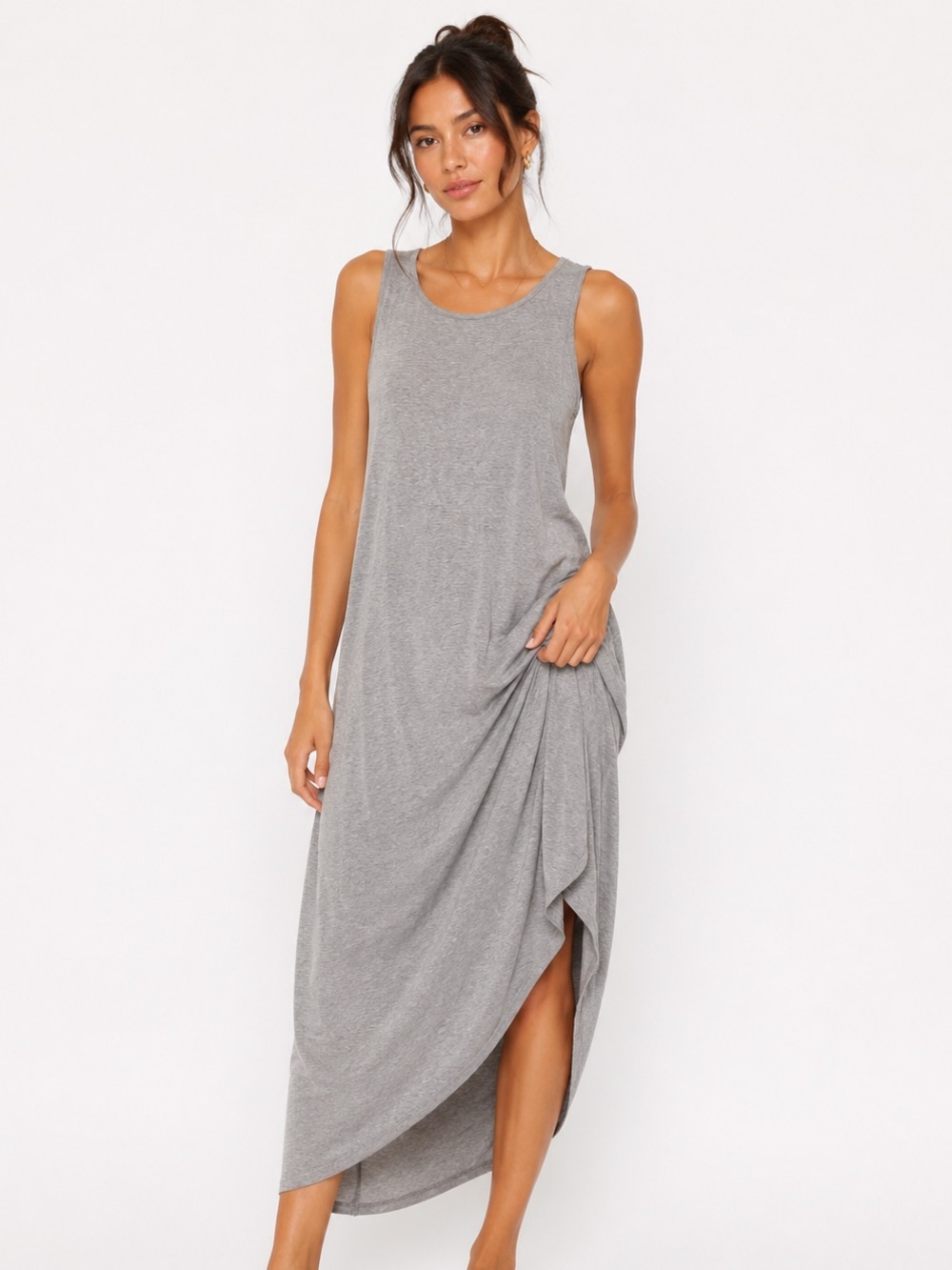 Gray Sleeveless Asymmetrical Midi Dress | Size Small